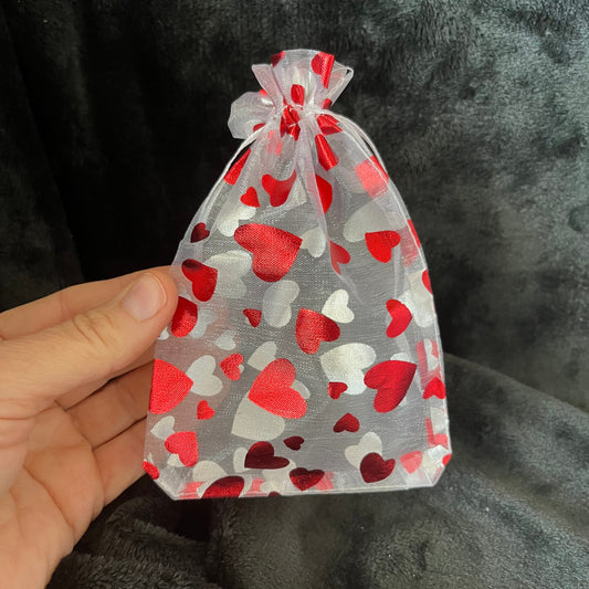 Red Heart Metallic Organza Drawstring Bag (Approx. 4”X6”) BAG-0063