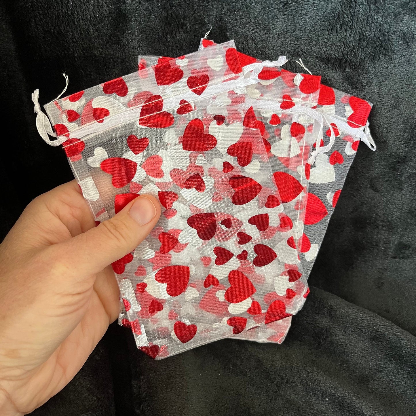 Red Heart Metallic Organza Drawstring Bag (Approx. 4”X6”) BAG-0063