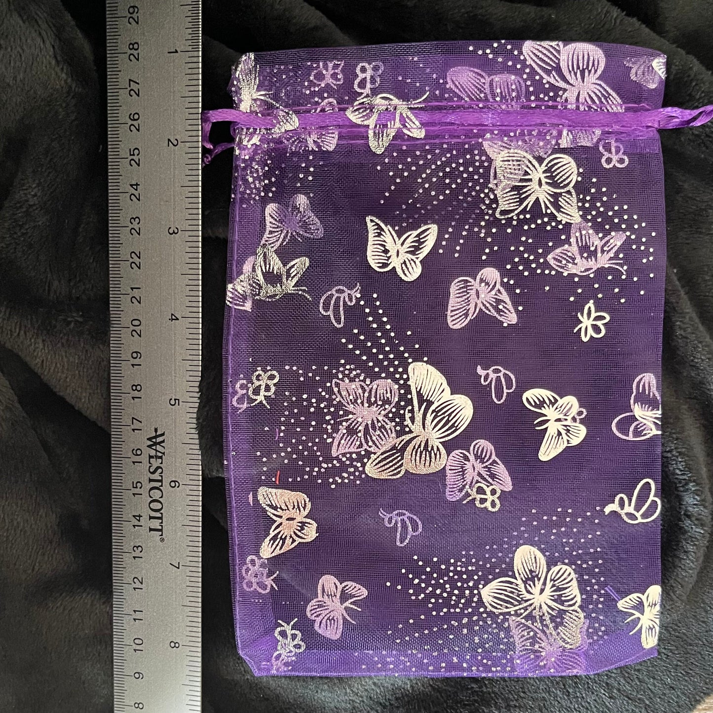 Purple Metallic Butterfly Organza Drawstring Bag (Approx. 5”X7”) BAG-0060