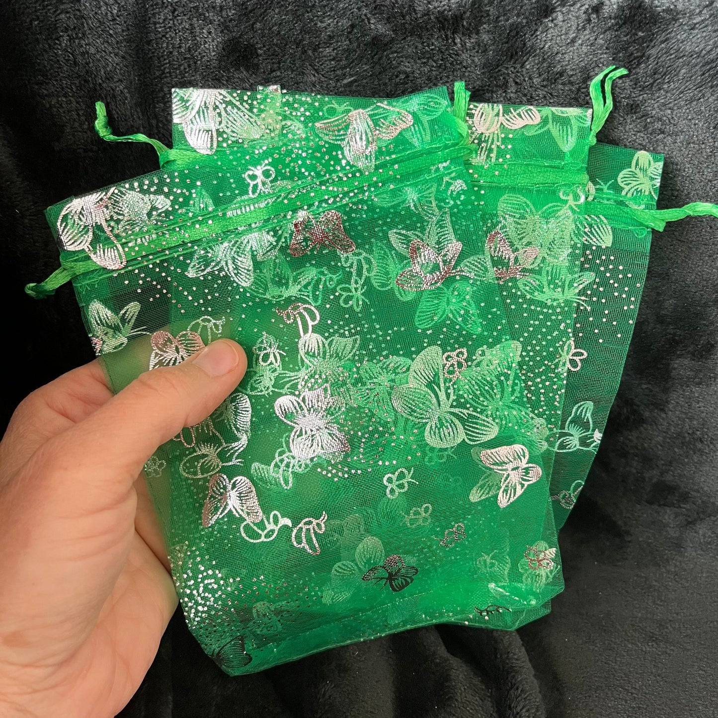 Green Metallic Butterfly Organza Drawstring Bag (Approx. 5”X7”) BAG-0056