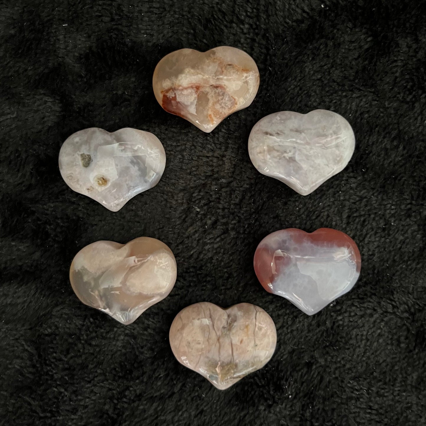 Flower Agate (Sakura Agate) Puffy Heart (Approx. 3/4”x1”) 0531-A