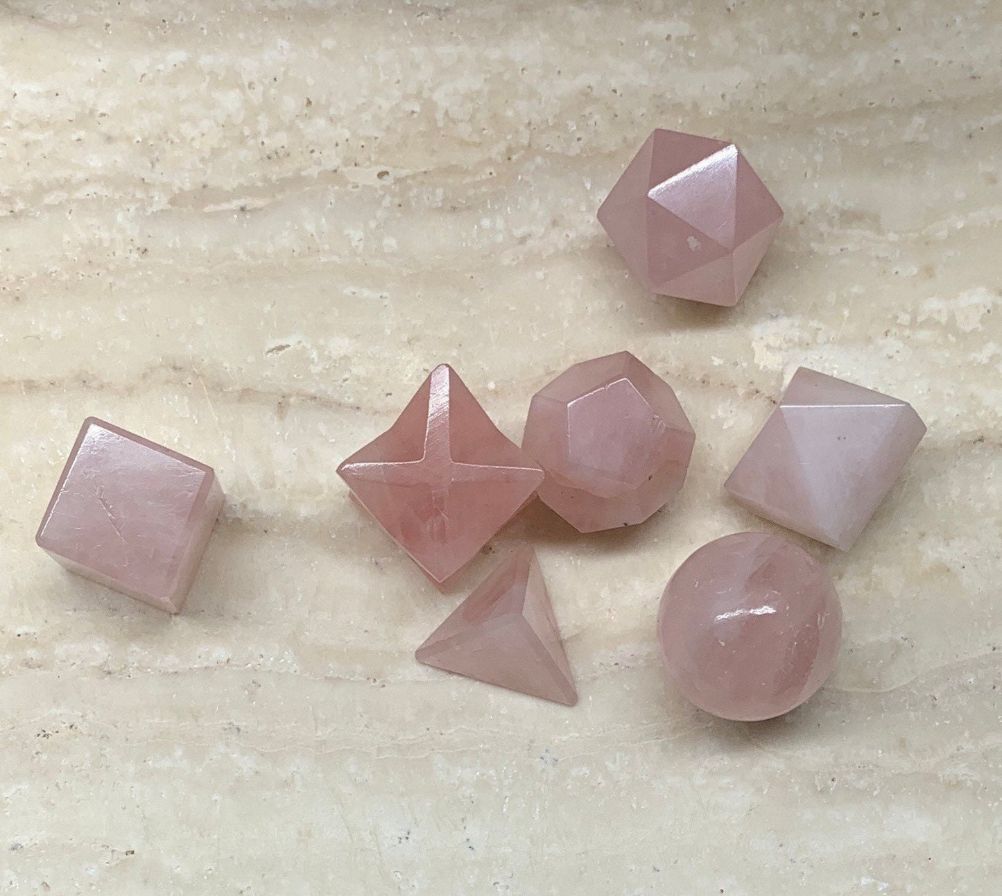 Rose Quartz Sacred Geometry Kit, Carved Shapes E-0011