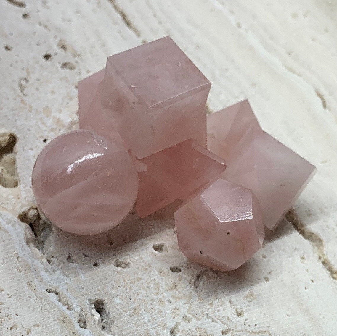 Rose Quartz Sacred Geometry Kit, Carved Shapes E-0011