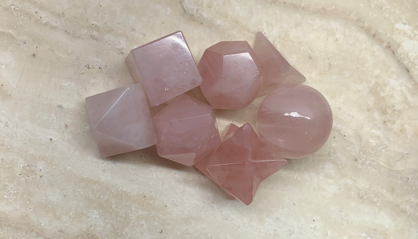 Rose Quartz Sacred Geometry Kit, Carved Shapes E-0011