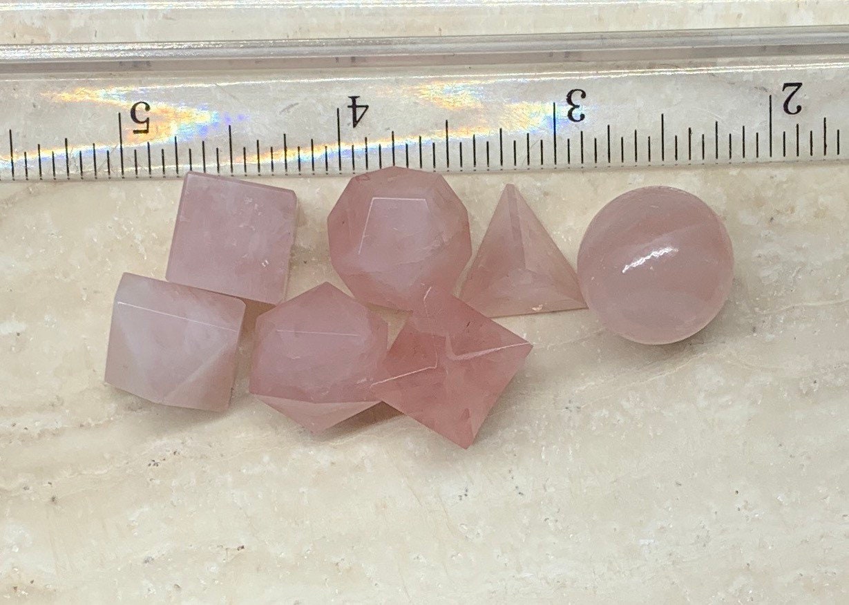 Rose Quartz Sacred Geometry Kit, Carved Shapes E-0011