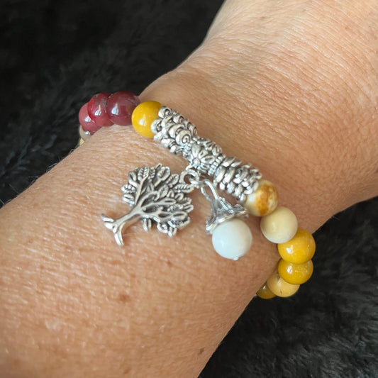 Mookaite Jasper Tree of Life Charm Bracelet BRC-0192