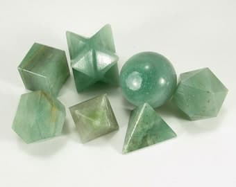 Green Aventurine Sacred Geometry Kit, Carved Shapes E-0001