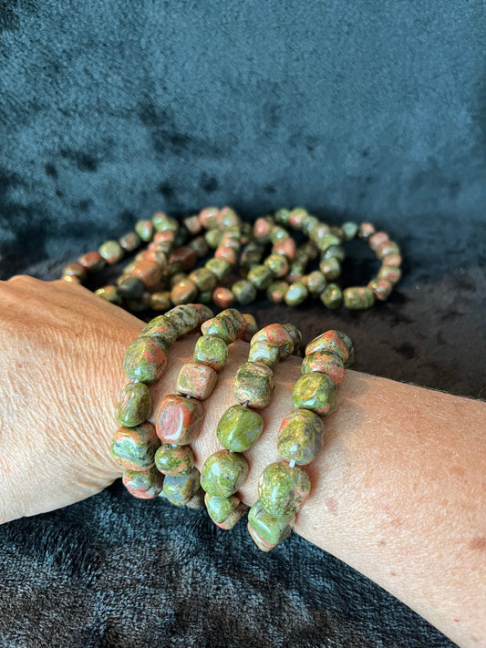 Unakite Jasper Chunky Pebble Bracelet BRC-O209