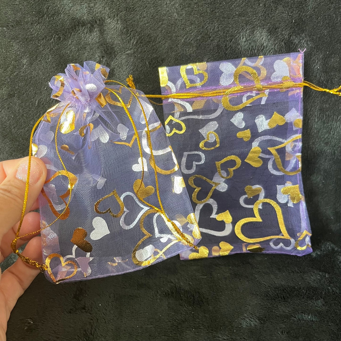 Purple Metallic Heart Organza Bag (Approx. 4” X 6”) BAG-0082