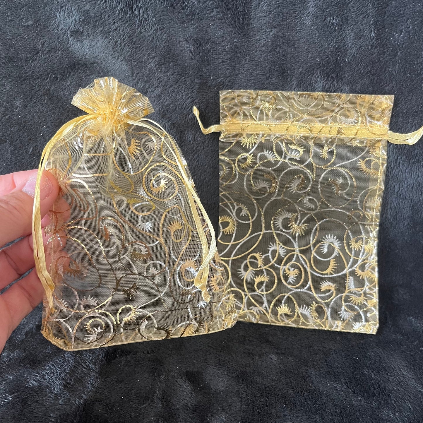 Golden Yellow Metallic Swirl Organza Bag (Approx. 4” x 6") BAG-0091