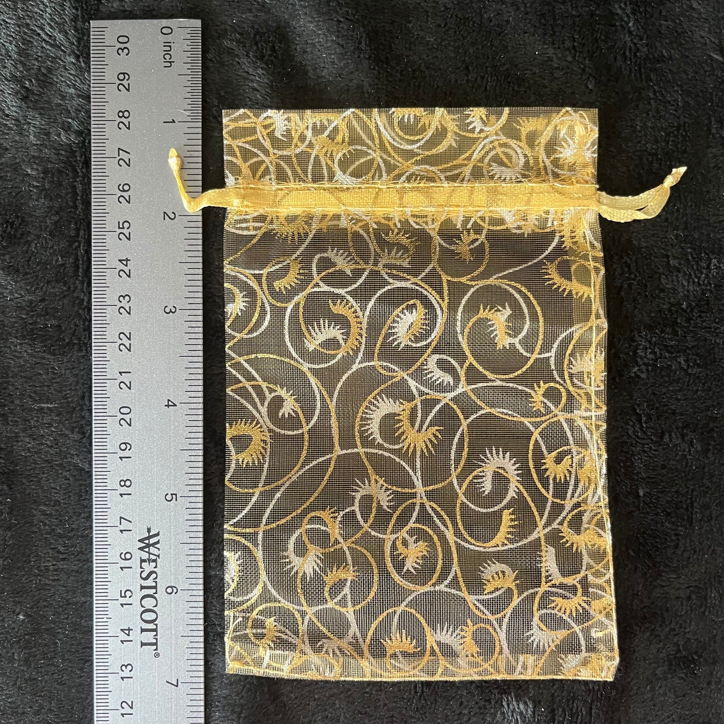 Golden Yellow Metallic Swirl Organza Bag (Approx. 4” x 6") BAG-0091