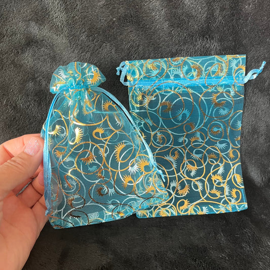 Aqua Blue Metallic Swirl Organza Bag (Approx. 4” x 6") BAG-0088