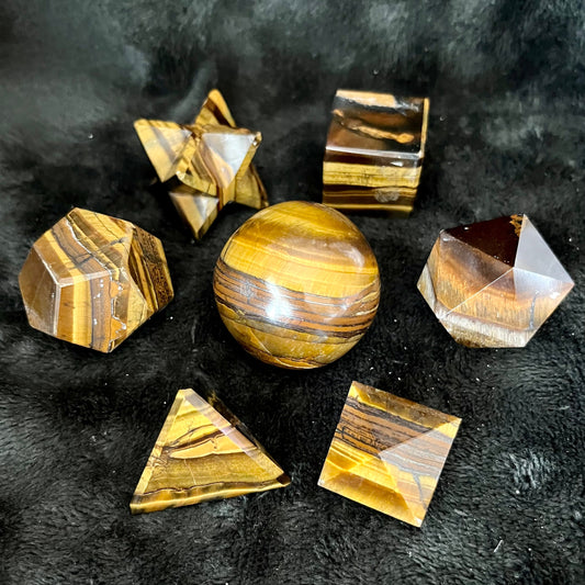 Tiger Eye 7-piece Sacred Geometry Set (Approx. 25mm) E-0033