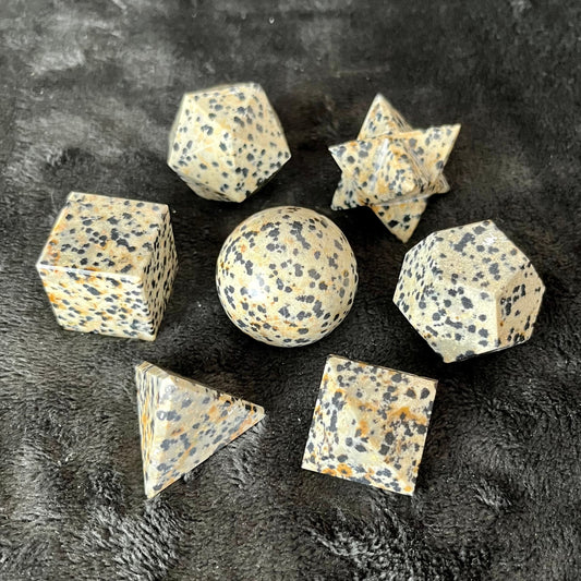 Dalmation Jasper 7-piece Sacred Geometry Set (Approx. 25mm) E-0032