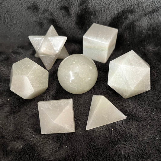 Green Aventurine 7-piece Sacred Geometry Set (Approx. 25mm) E-0023