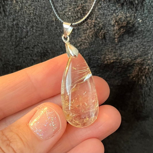 Golden Rutile Quartz Tear Drop Necklace   NCK-2705