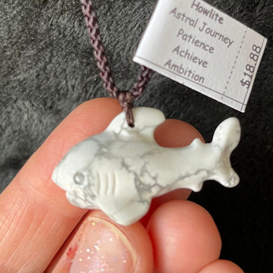 White Howlite Shark Necklace  NCK-2720