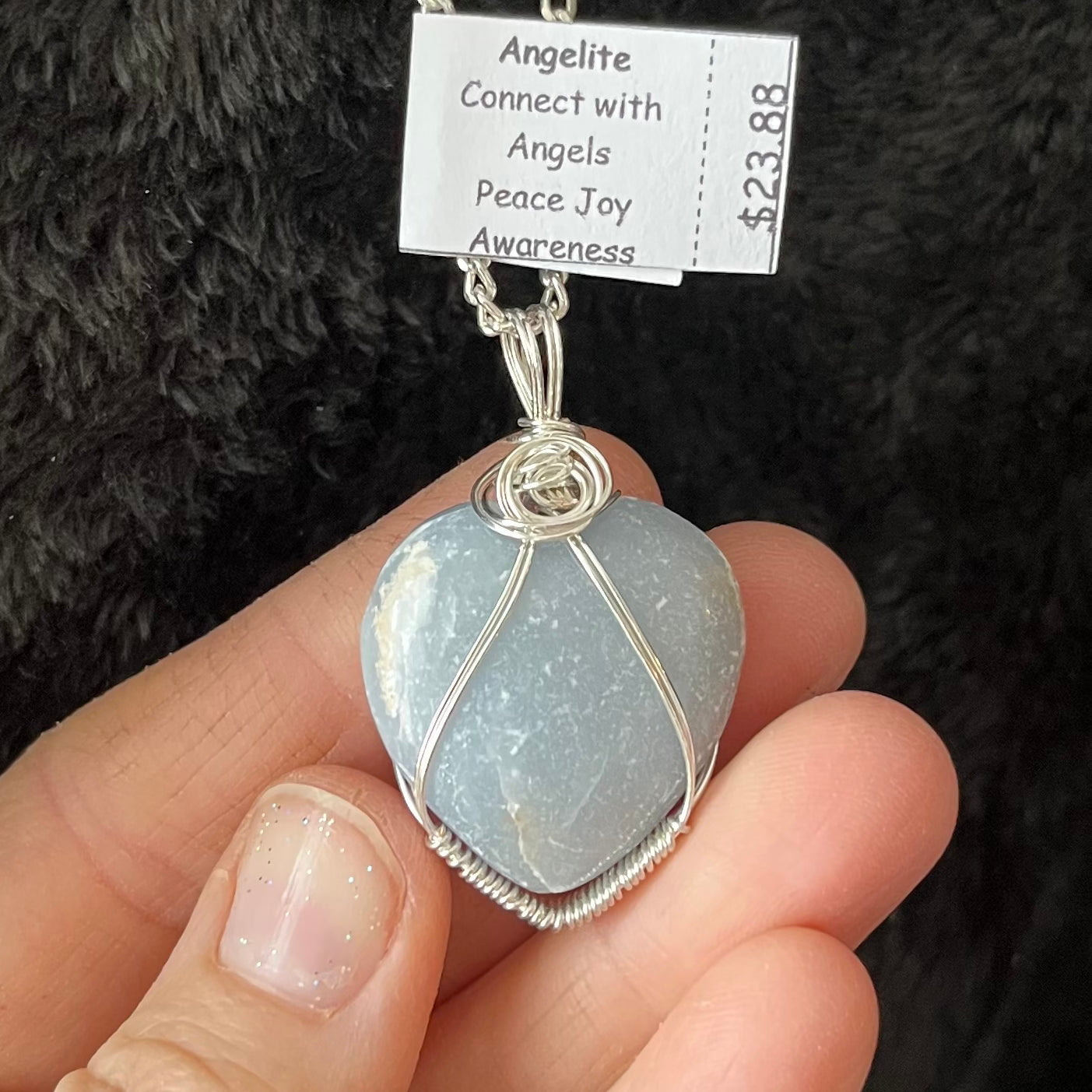 Angelite Heart Wire Wrapped Necklace WN-0032