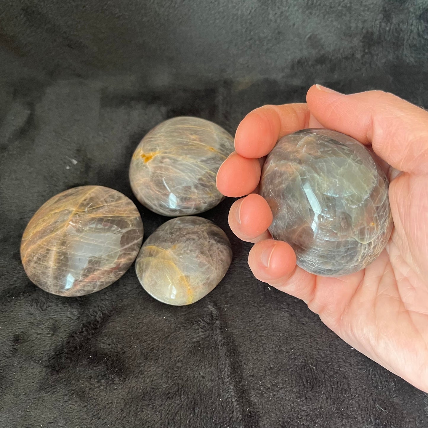 Black Moonstone Palm Stone, 1 Pound WW-0004