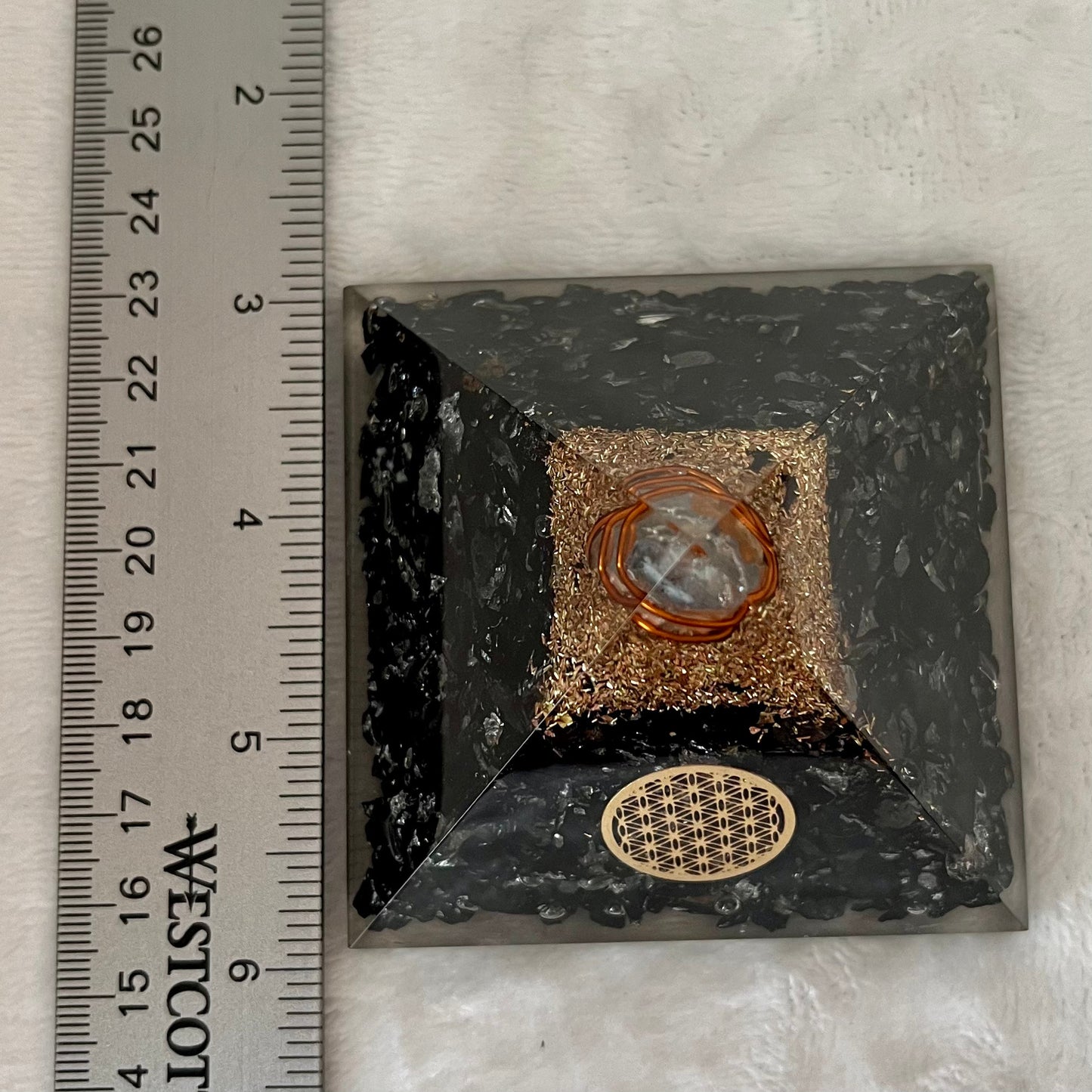 Black Obsidian Flower of Life Orgonite Pyramid WP-0005