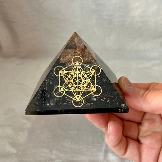 Black Obsidian Medatrons Cube Orgonite Pyramid WP-0002