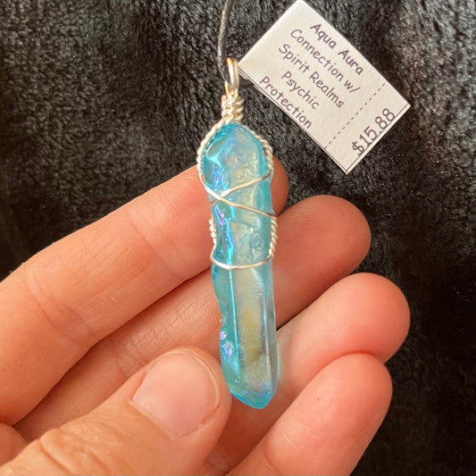 Blue Aura Quartz Wire Wrapped Necklace WN-0132