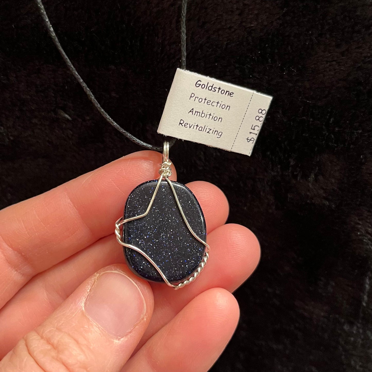 Blue Goldstone Wire Wrapped Necklace WN-0086