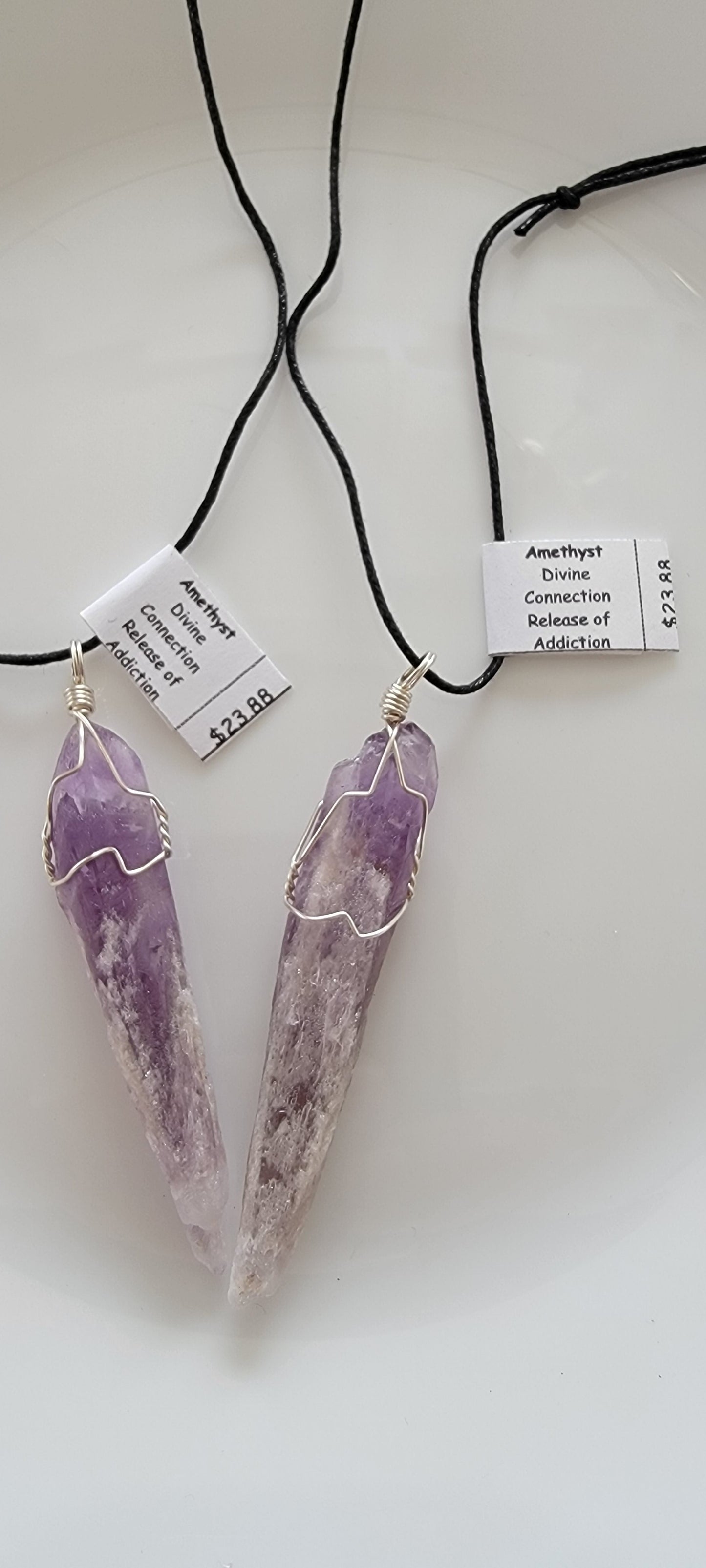 Dragon's Tooth Amethyst Crystal, Hand Made, Wire Wrapped Necklace WN-0030