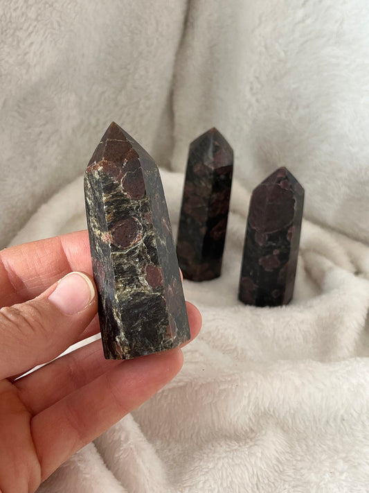 Garnet in Arfvedsonite Obelisk, 1 pound, WO-0011