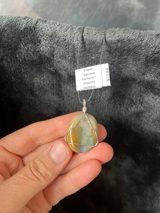 Jasper Wire Wrapped Necklace WN-0094