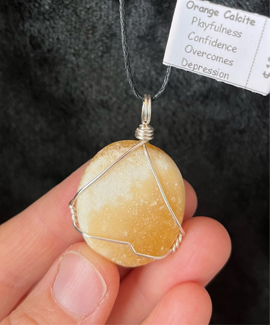 Orange Calcite Wire Wrapped Necklace WN-0069