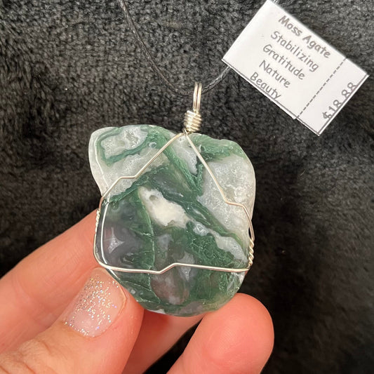 Moss Agate Wire Wrapped Necklace NCK-2729