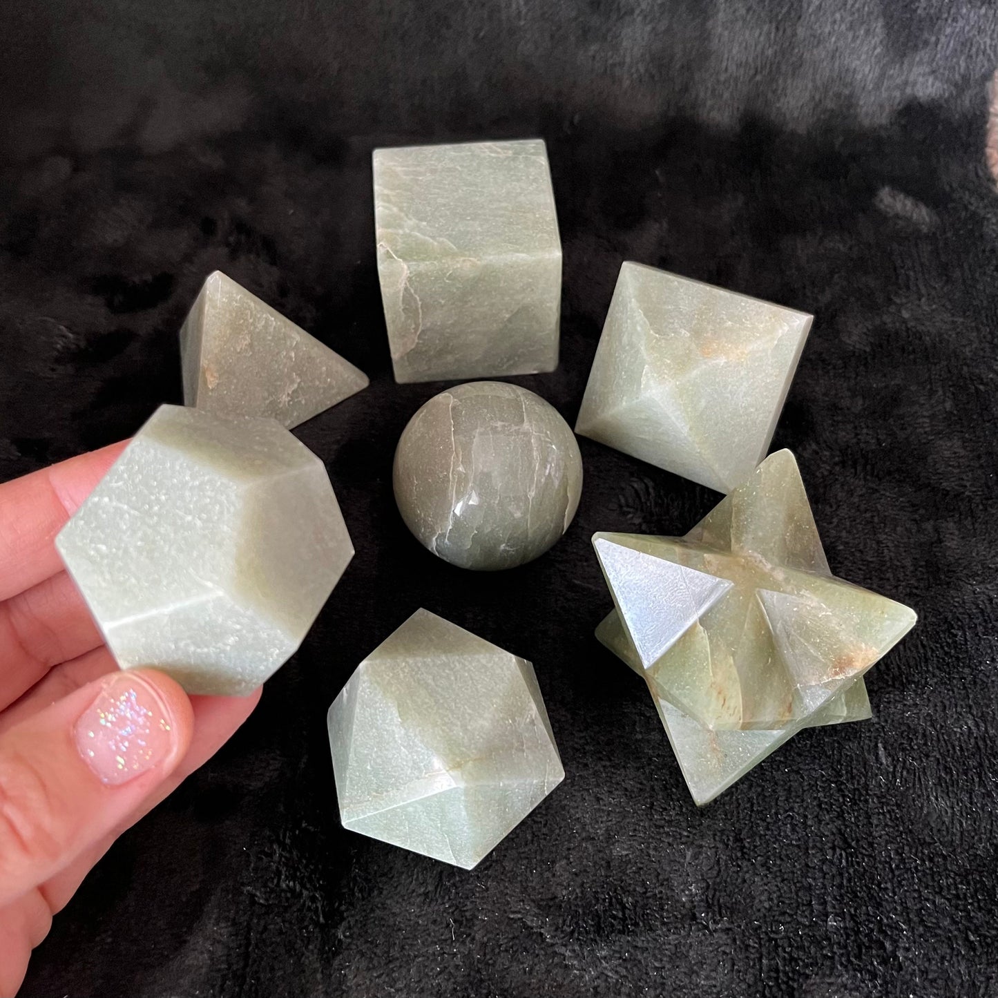 Green Aventurine 7 Piece Sacred Geometry  Set (Approx. 45-55mm) F-0052