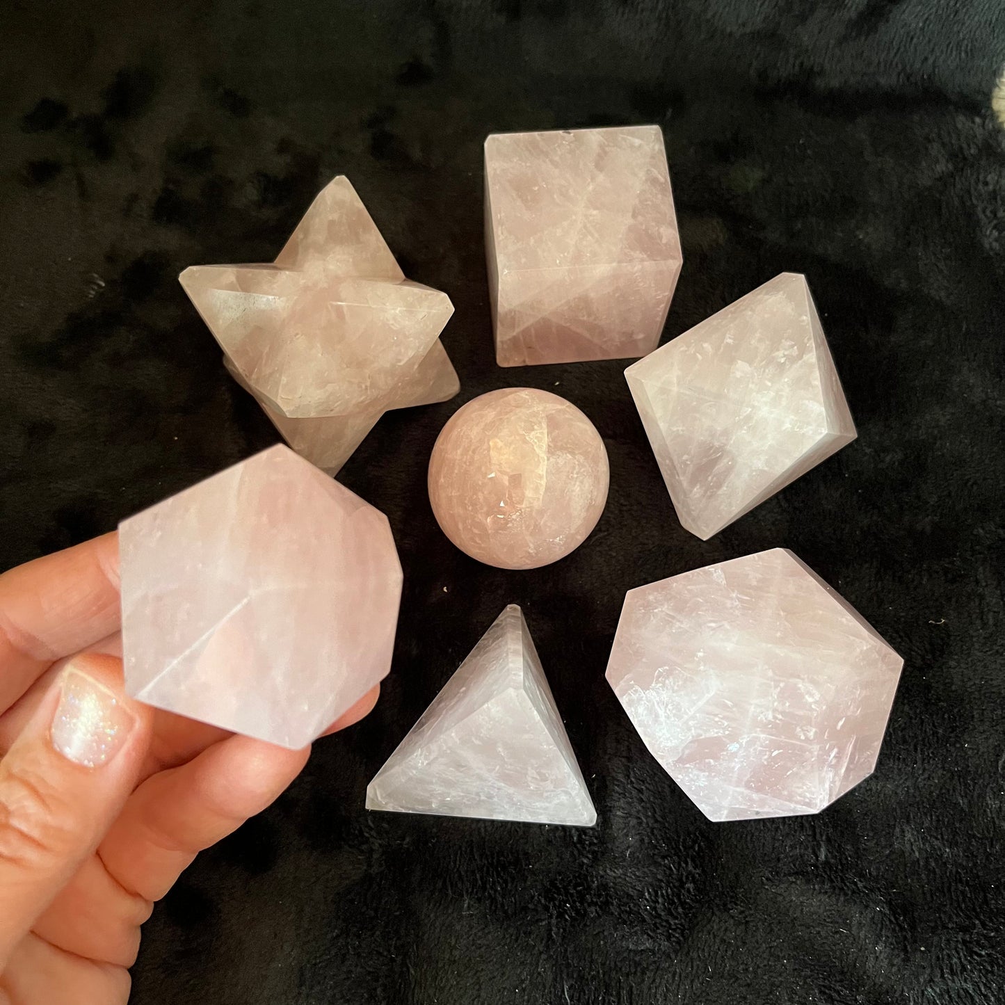 Rose Quartz  7-piece Sacred Geometry Set   (Approx. 45-55mm) F-0058