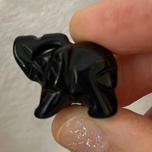 Black Obsidian Carved Elephant (Approx. 1”) 0048