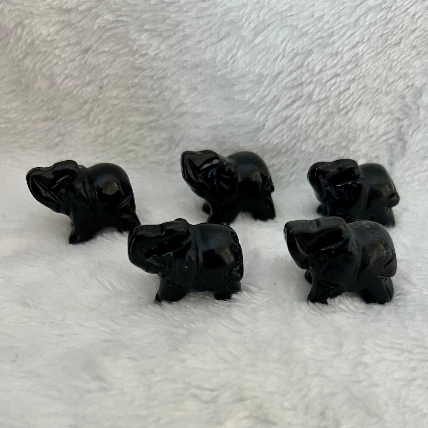 Black Obsidian Carved Elephant (Approx. 1”) 0048