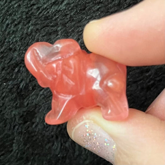 Cherry Quartz  Carved Elephant (Approx. 1”) 0066