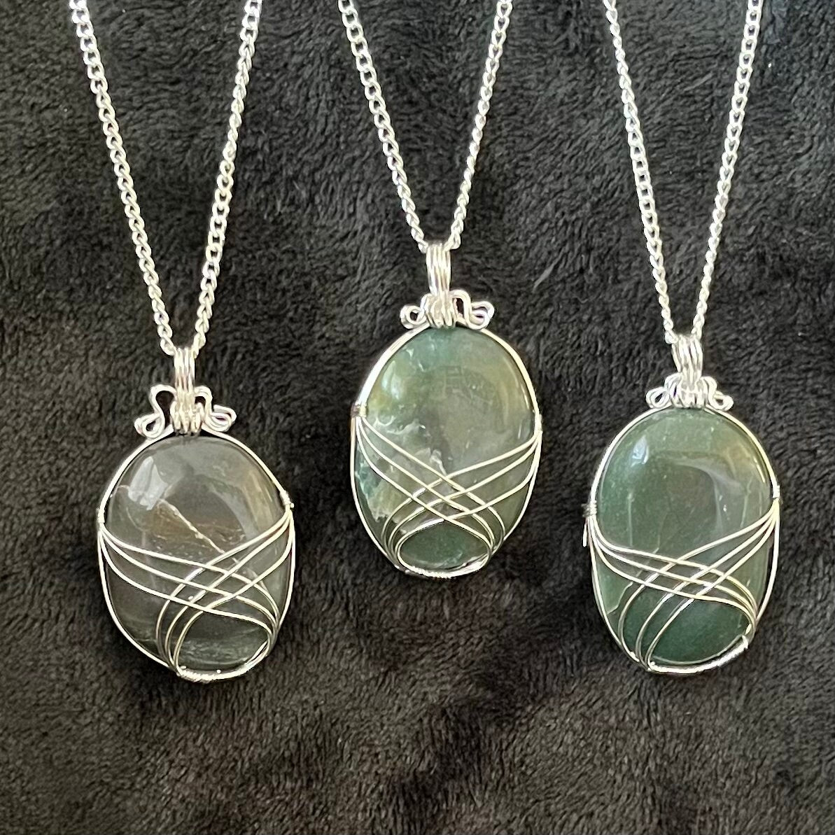 Green Aventurine Fancy Wrap Wire Wrapped Necklace, with 22” chain, 1216