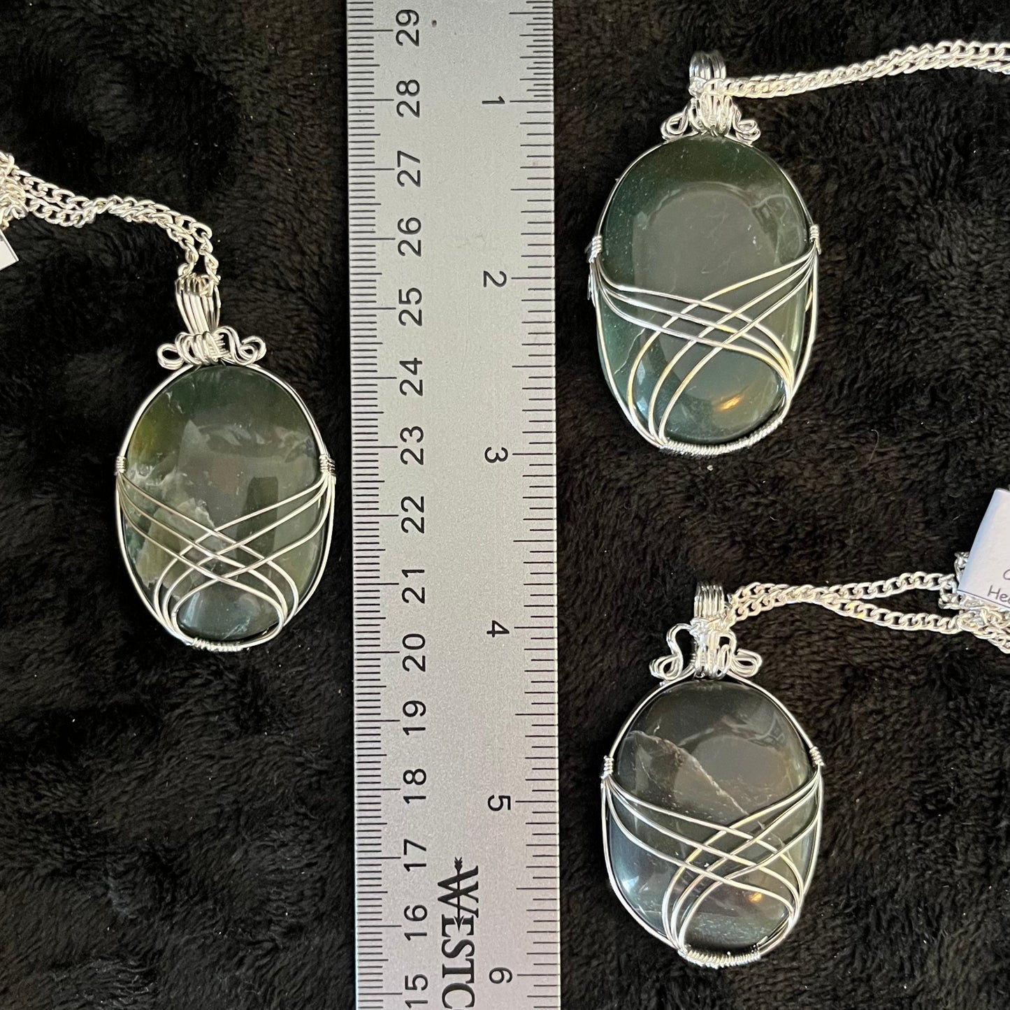 Green Aventurine Fancy Wrap Wire Wrapped Necklace, with 22” chain, 1216