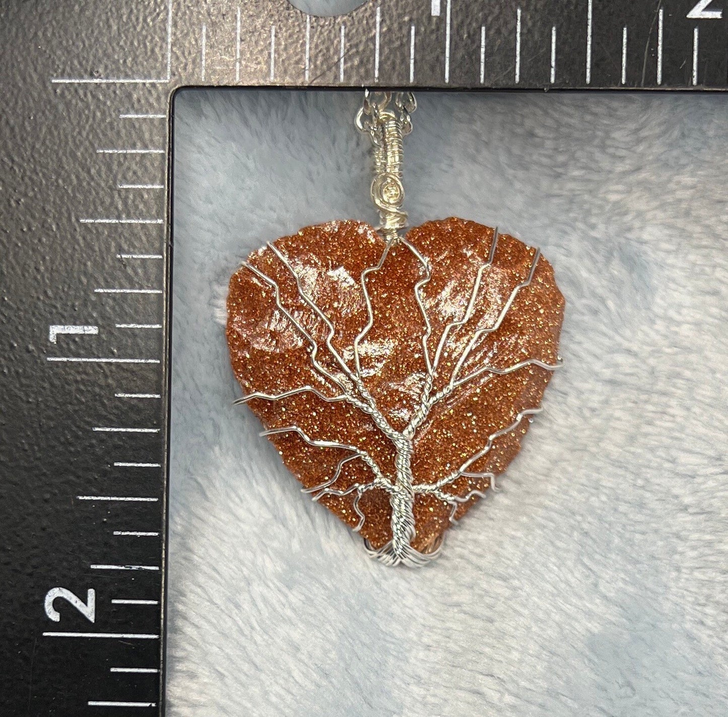 Goldstone Knapped Heart, Tree Of Life, Wire Wrapped Necklace NCK-2390