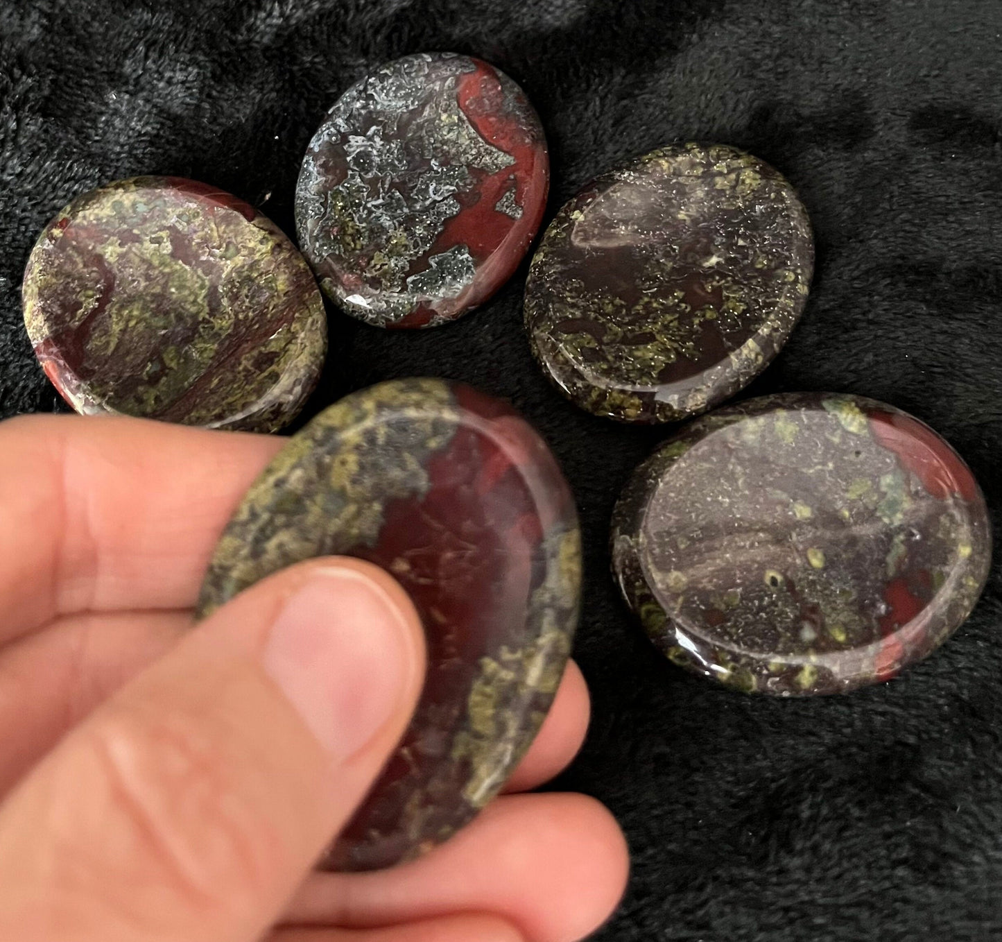 Dragon Blood Jasper Worry Stone (Approx 1 3/4” - 1 3/8”) 1378