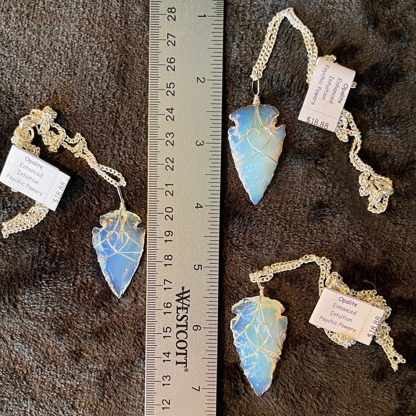 Opalite Knapped Arrowhead Wire Wrapped Necklace   NCK-2778