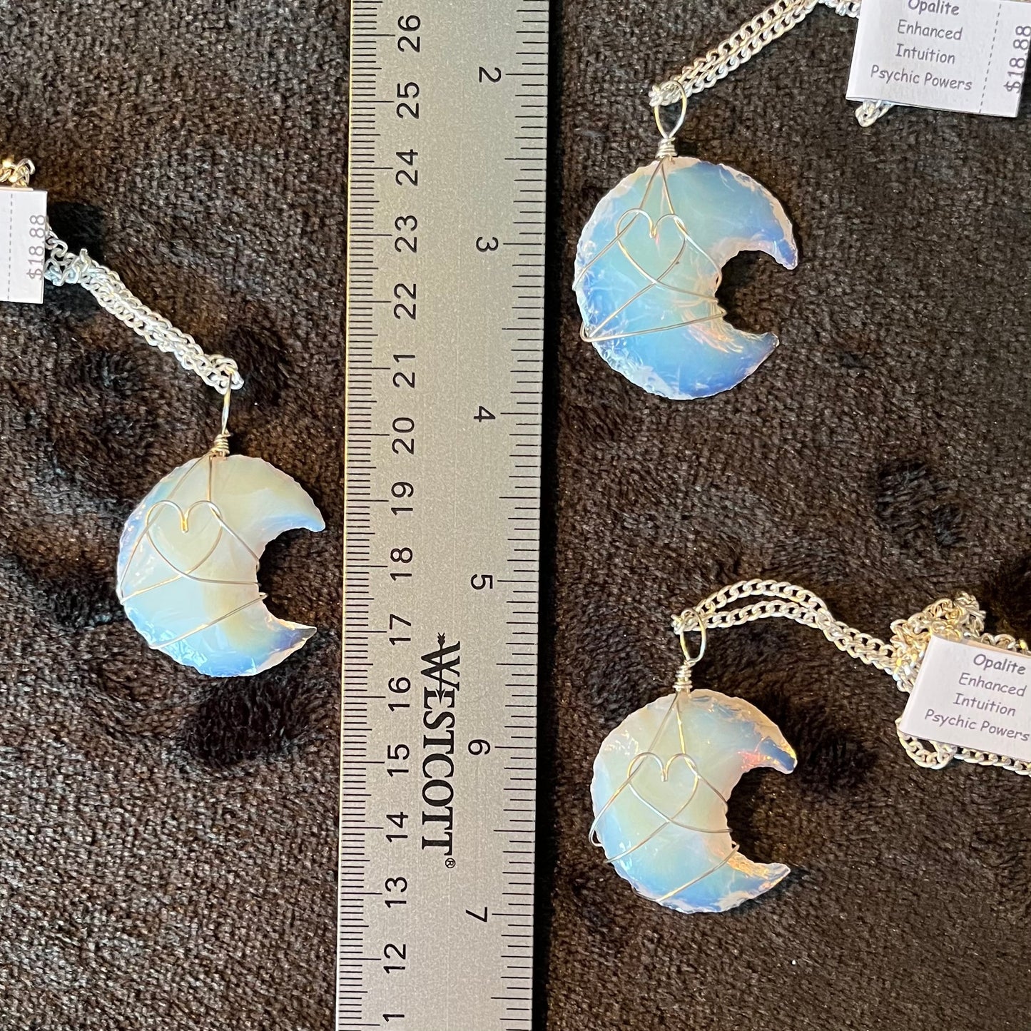 Opalite Knapped Moon Wire Wrapped Necklace   NCK-2775