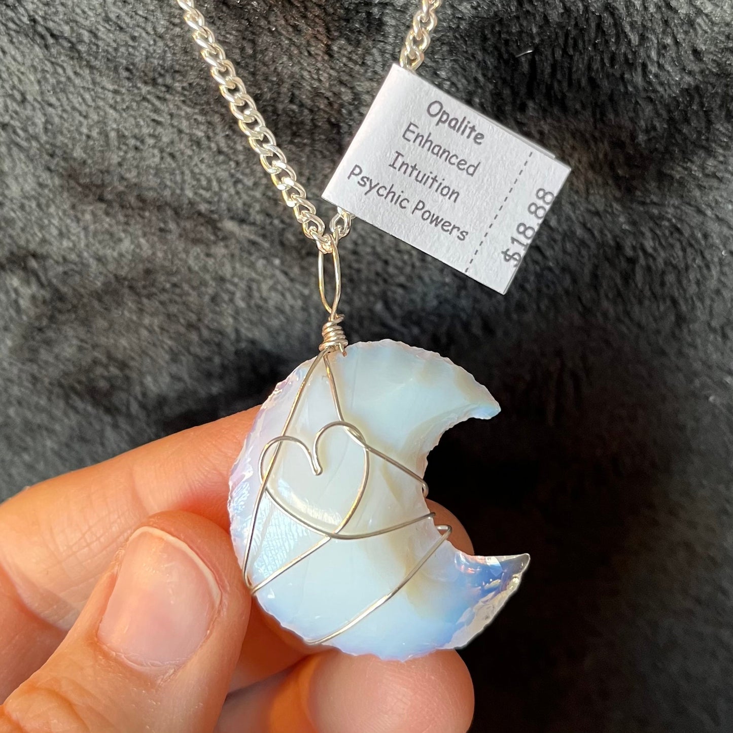 Opalite Knapped Moon Wire Wrapped Necklace   NCK-2775