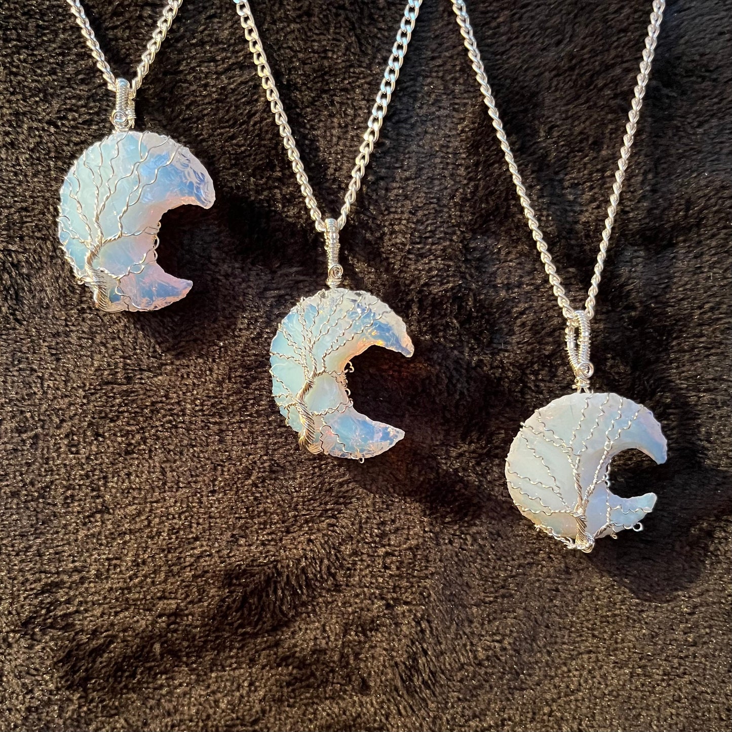 Opalite Knapped Moon, Tree of Life, Wire Wrapped Necklace   NCK-2774