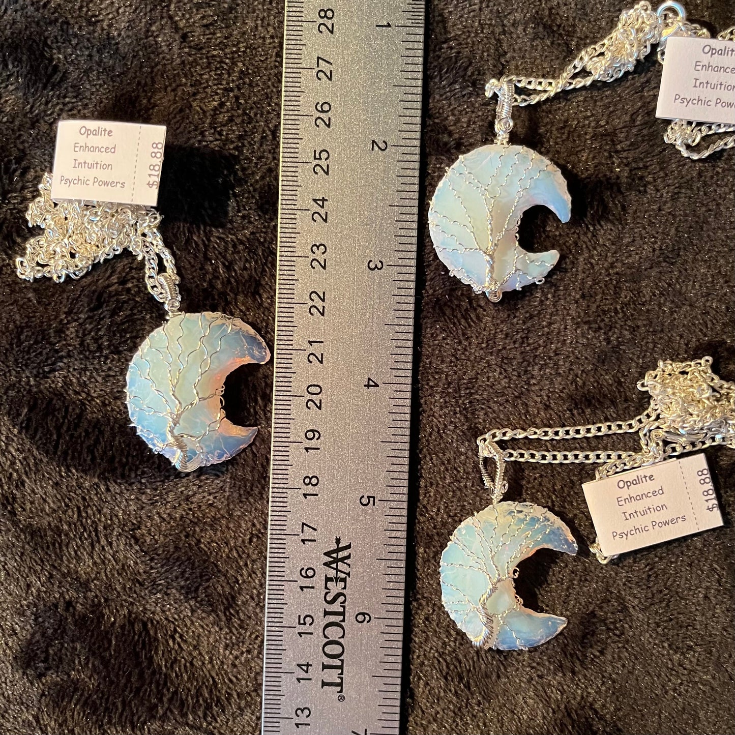 Opalite Knapped Moon, Tree of Life, Wire Wrapped Necklace   NCK-2774