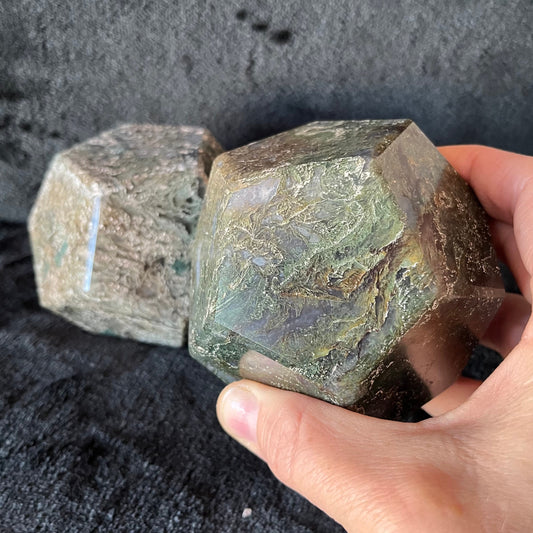 Moss Agate Dodecahedron, Very Large (Approx. 90mm) F-0070