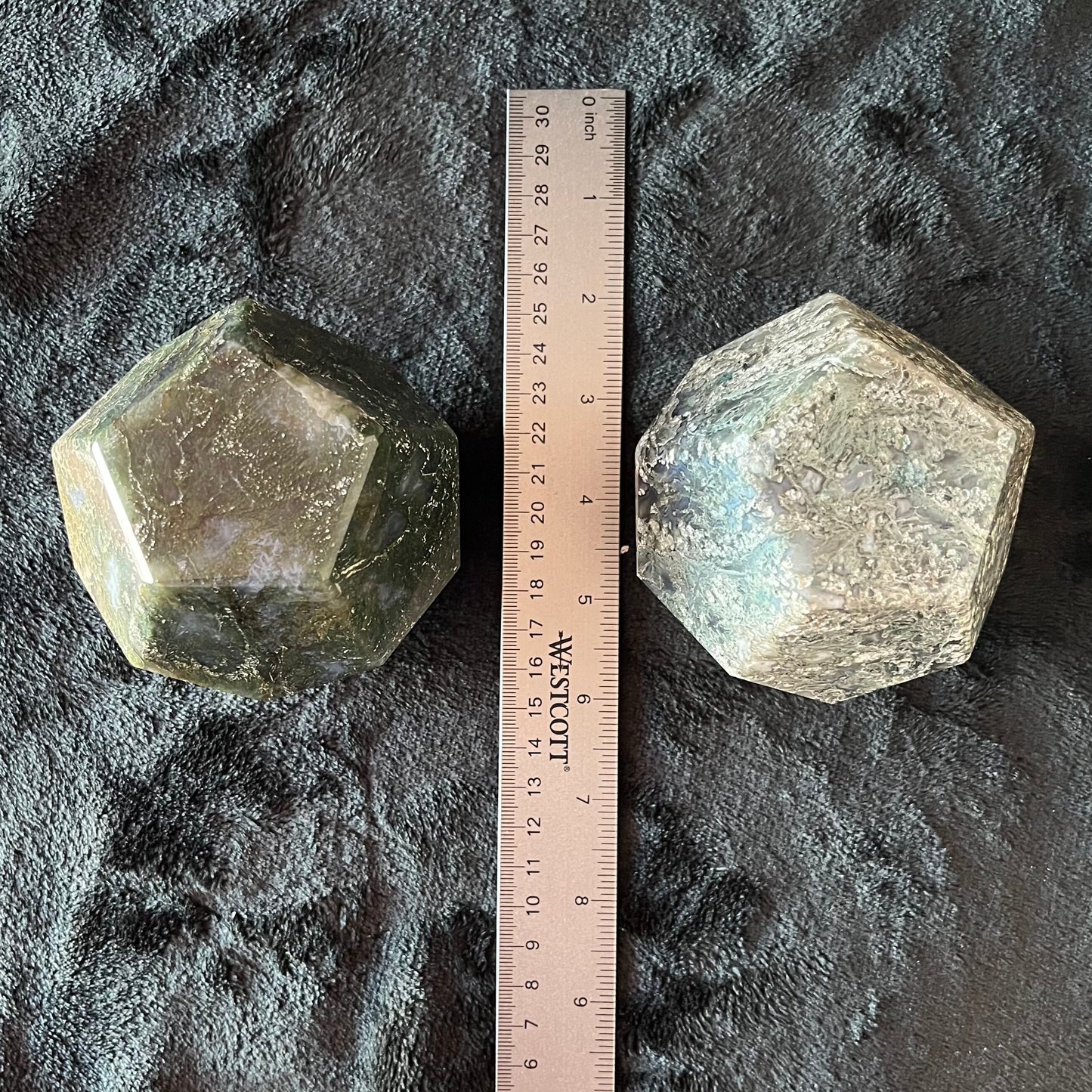 Moss Agate Dodecahedron, Very Large (Approx. 90mm) F-0070