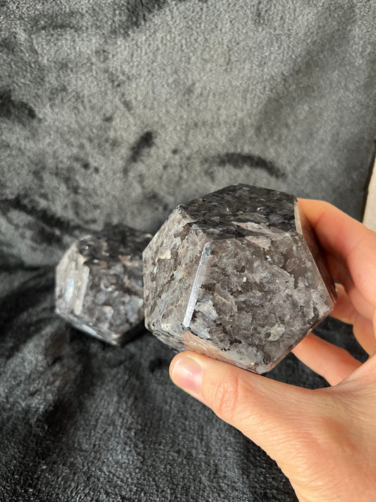 Larvikite Dodecahedron, Very Large (Approx. 85mm) F-0079