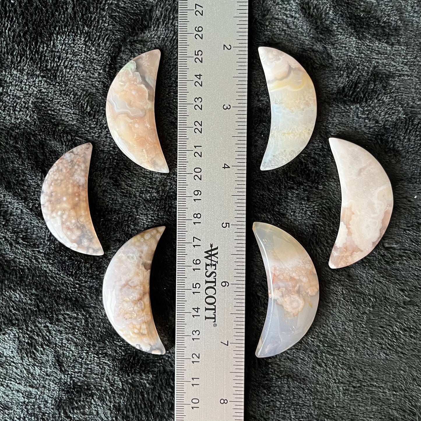 Flower Agate Moon  (Approx. 1 3/4” - 2 1/2”) 0986